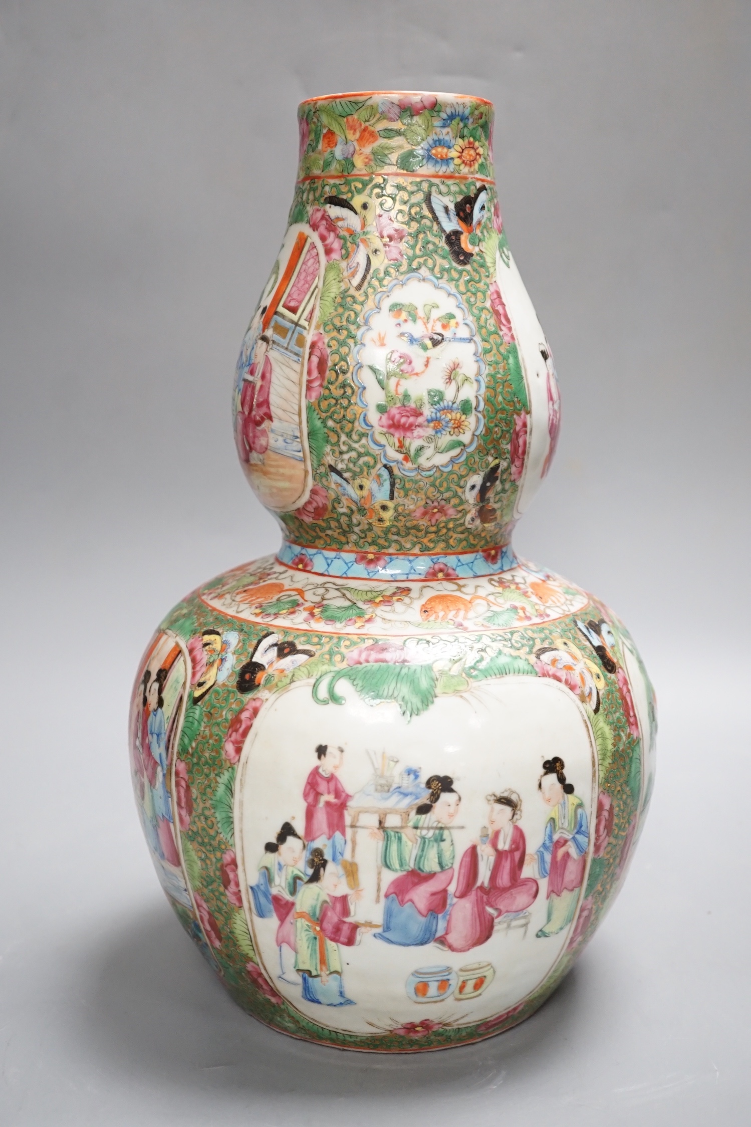 A 19th century Chinese famille rose double gourd vase - 31cm high